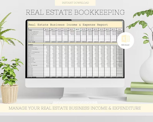 Real Estate Income and Expenses Bookkeeping Spreadsheet, Real Estate & Estate Agent Expense Tracker Spreadsheet, Income Tracker