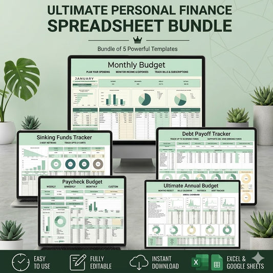 Ultimate Personal Finance Spreadsheet Bundle | Budget Planner, Debt Payoff Tracker, Sinking Funds & Paycheck Budget